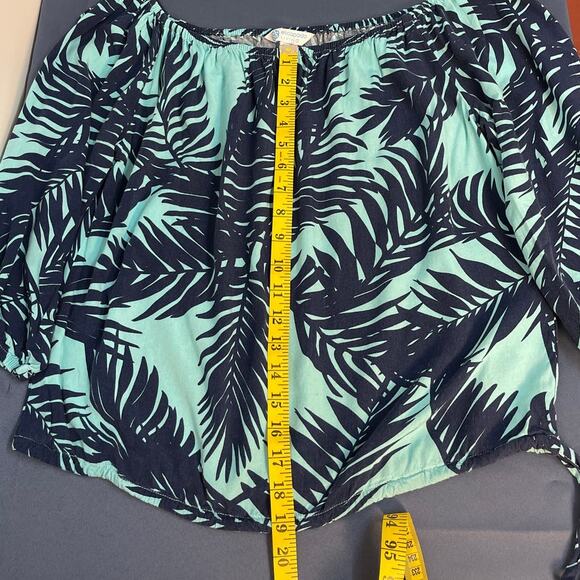 Escapada Living 3/4 Sleeve Round Elastic‎ Neck Top Azure/Navy Blue Size L - Picture 6 of 8